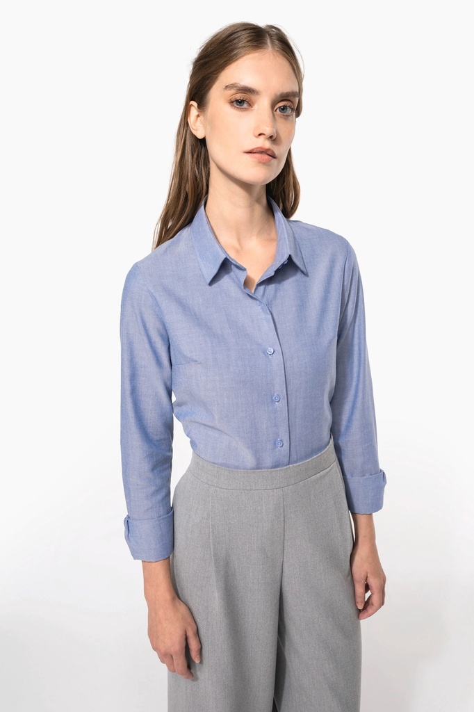 [K534C-76742-35708] Kariban K534 - Dames Oxford blouse lange mouwen (L, Black)