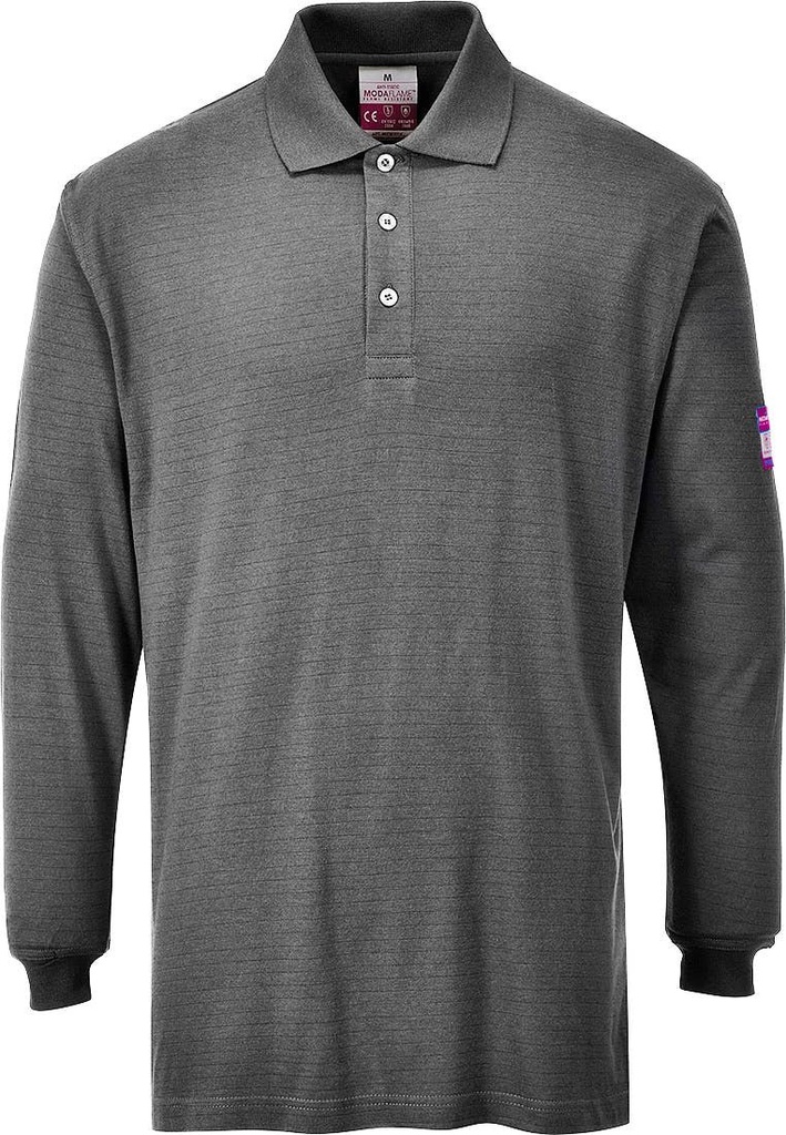 [FR10BKRM] Portwest FR10 Flame Resistant Anti-Static Long Sleeve Polo Shirt (Black, M)