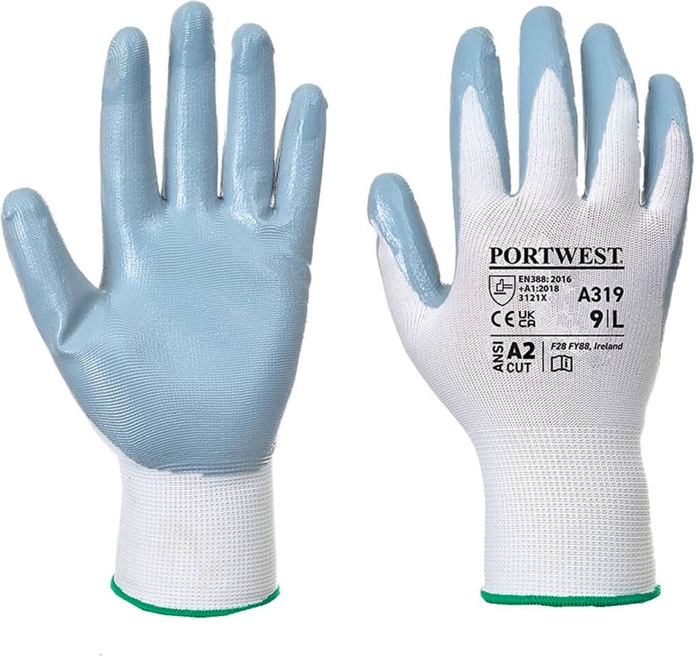 [A319GRWM] Portwest A319 Flexo Grip Nitrile Glove (Retail Pack) (Grey/White, M)